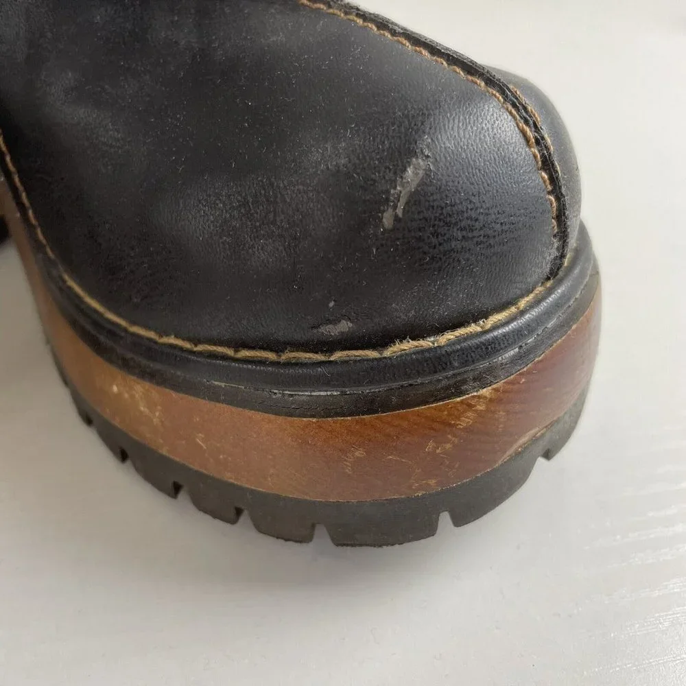 90s Y2K Vintage Soda Black Faux Leather Wooden Block Heel Platform Clogs Women 7 - Picture 9 of 12